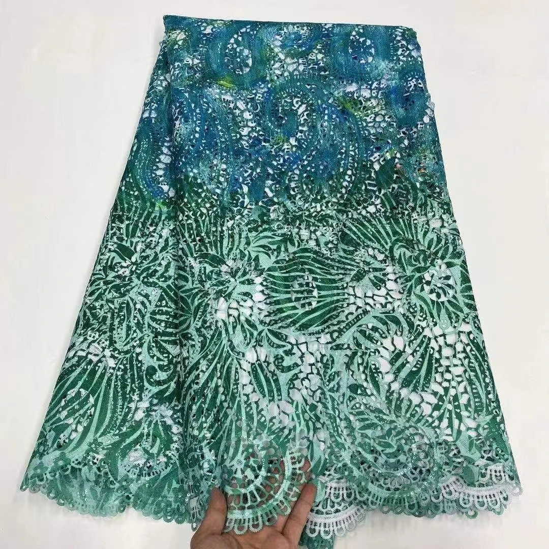 

Latest 2022High Quality African Nigerian Tulle Lace Fabric With Sequins Embroidery Sewing Guipure Organza Prom Dresses 5yards