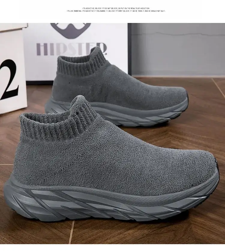 

Men's Winter Mesh High Top Casual Cotton Boots Lovers Large Size Thick Bottom Non Slip Plush Warm Casual Cotton Shoes Snow Boots