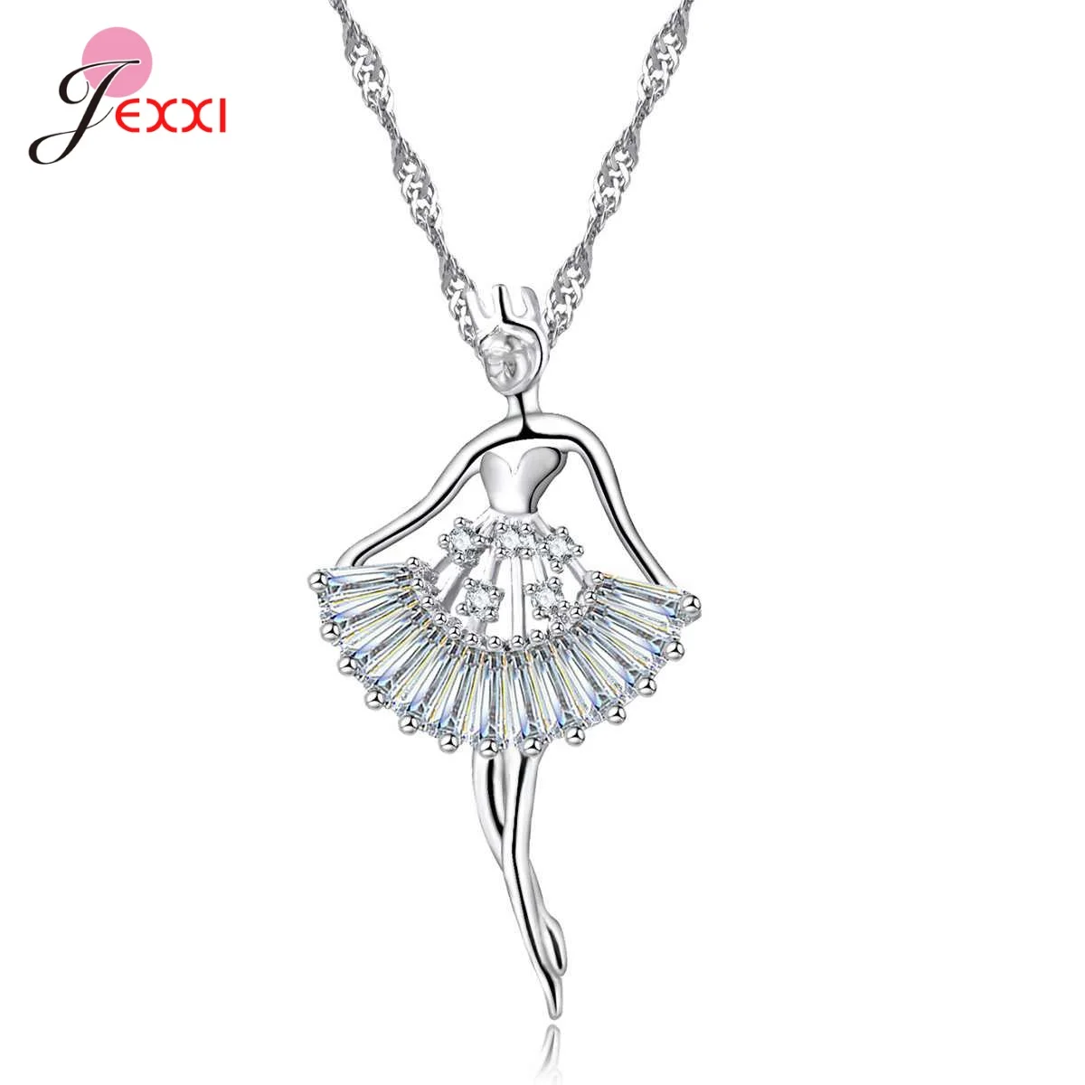 

New Fashion Ballerina Flower Choker Necklace 925 Silver Blue Gem Pendants Necklaces Wedding Party Birthday Gift For Women Girls