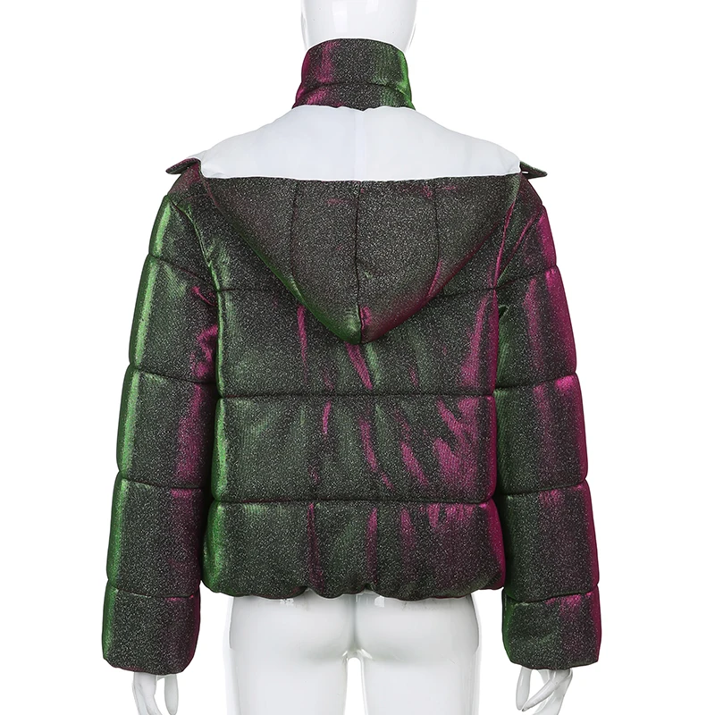 Streetwear Fashion Sequined Ladies Parka Coat 2022 Thick Warm Women's Zipper Hooded Cotton Jacket