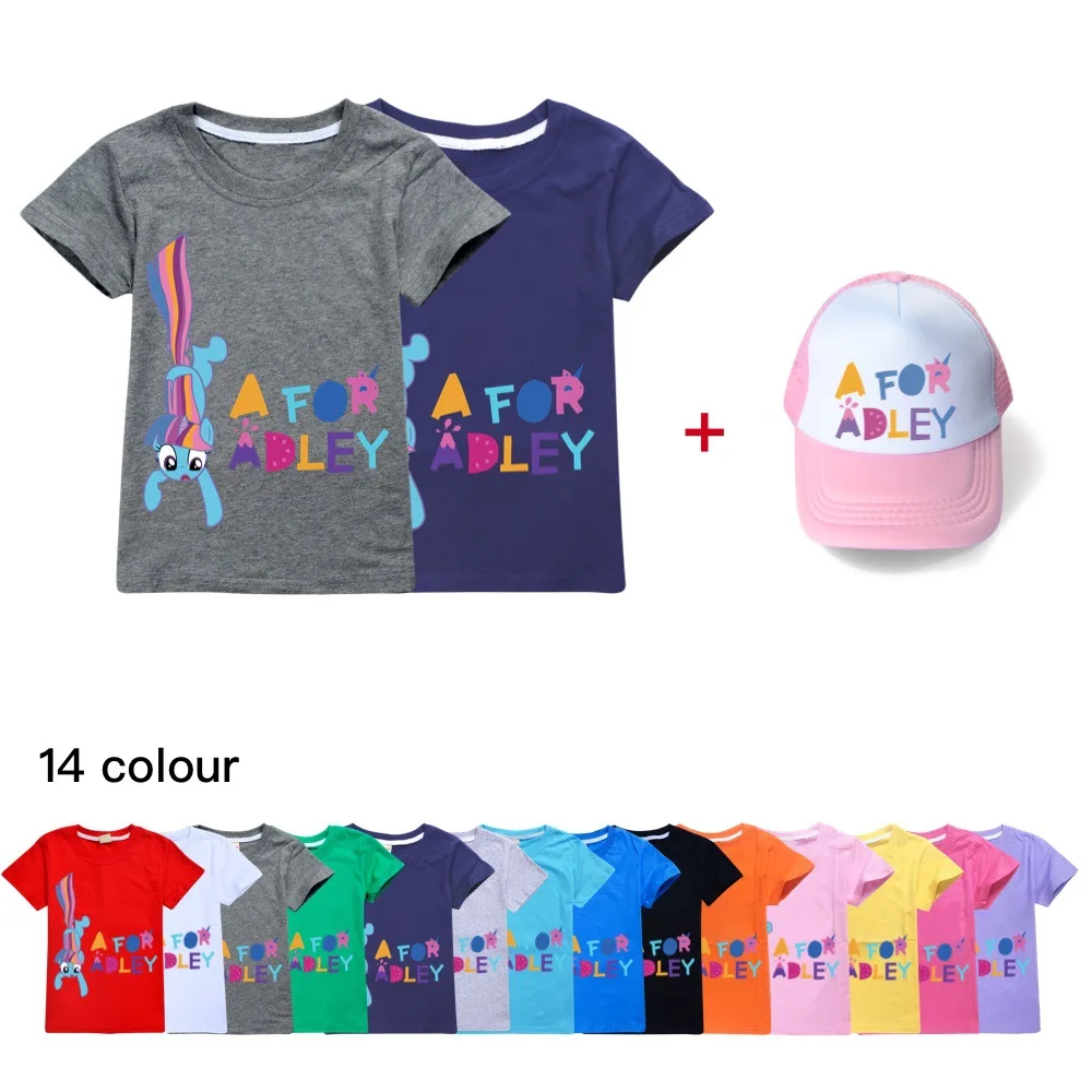 

Summer Fashion Unisex A for Adley T-Shirt Children Boys Short Sleeves T-shirt Tees Girls Baby Cotton Tops For Kids Clothes +cap