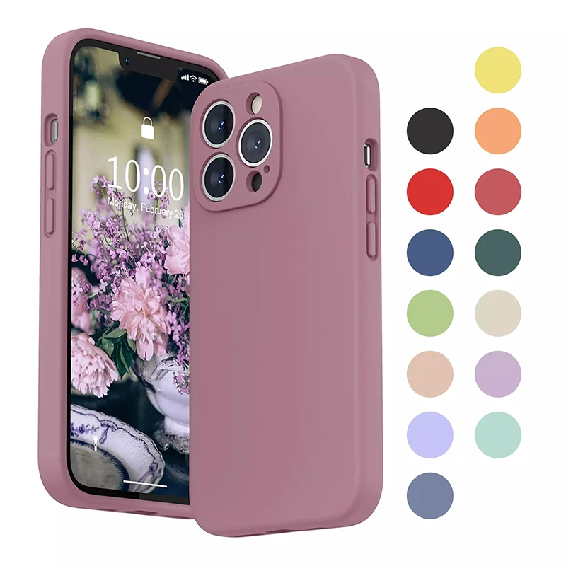 

Case For iPhone 13 12 Pro Xs Max Mini Case Square Liquid Silicone Cover For iPhone 11 Xr X 8 7 Plus 6 Full Lens Protection Cases