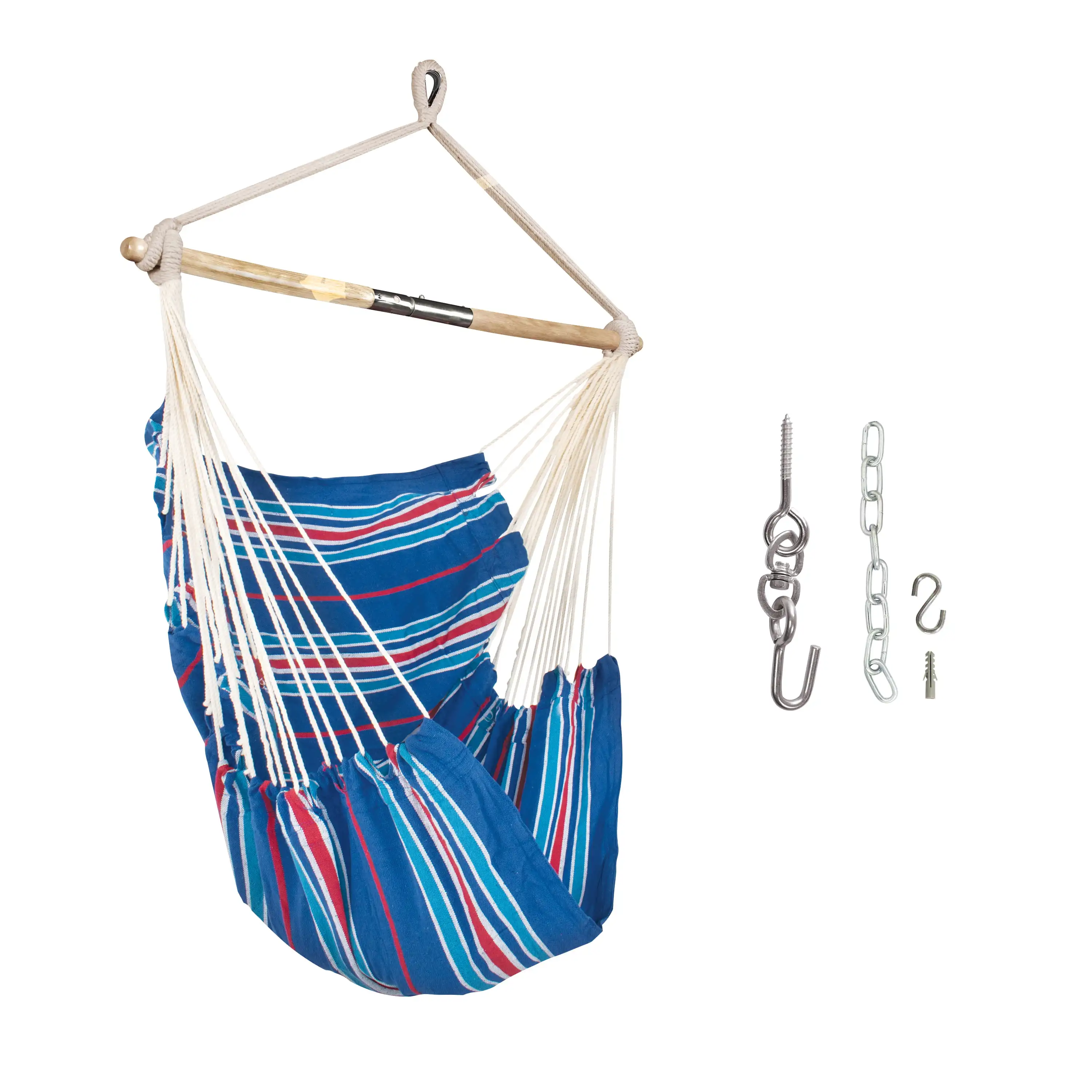 

Polyester Multi Color Hammock Chair with Collapsible Push-Pin Spreader Bar