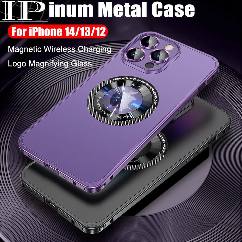 

Latest Style Magnetic Wireless Charging Aluminum Metal Case For iPhone 14 13 12 Pro Max Lens Glass Film Hard PC Back Cover
