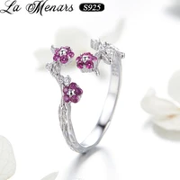 la menars fashion jewelry women ring 925 sterling silver winter plum flower adjustable size rings for wedding engagement