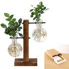 Вазы для растений для гидропонных систем, винтажный цветочный горшок, прозрачная ваза, деревянная рамка, стеклянное столешница, Декор для дома, бонсай с картонной коробкой