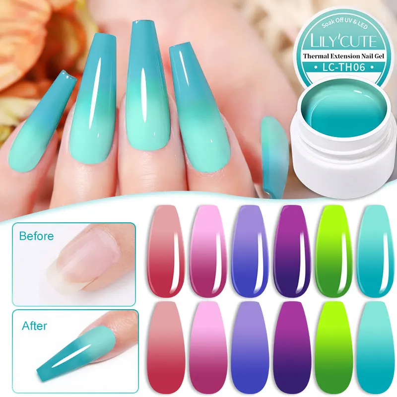 

LILYCUTE 8 мл меняющий цвет термальный удлиняющий гель для ногтей продлевающий полуперманентный твердый гель Полуперманентная фотолампа