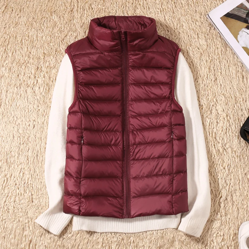 New New Women 90% White Duck Down Vest Women's Ultra Light Duck Down Vest Jacket Autumn Winter High Collar Sleeveless Coat