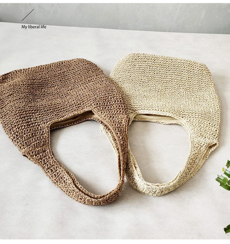 Casual Women's woven shoulder bag Large Capacity Shopper Totes Female Beach Travel Handbags Handmade Underarm Bag