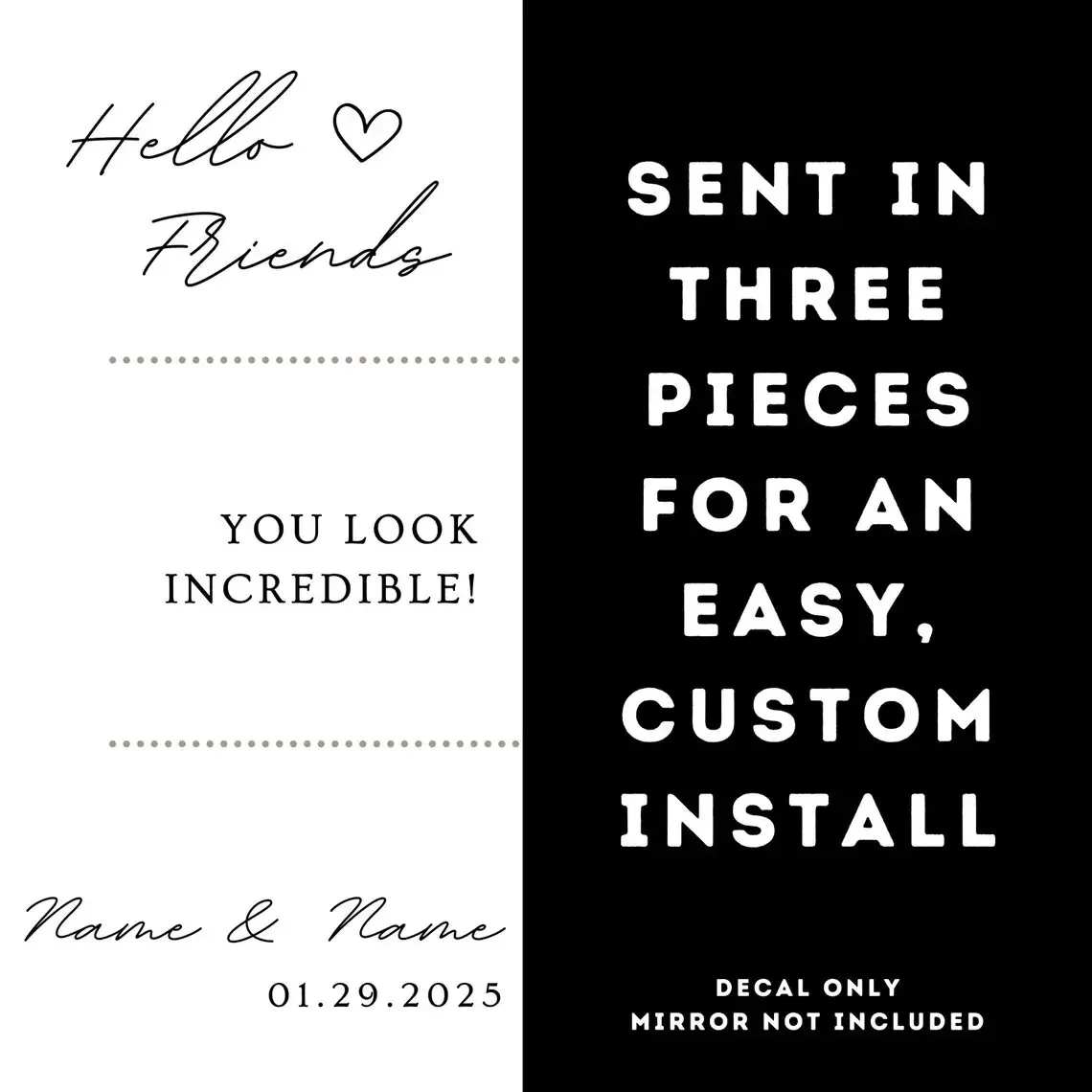 Свадебная наклейка Hello Friends | Настраиваемые названия Знак на свадебное зеркало -