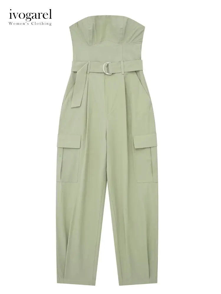 

Strapless Cargo Jumpsuit with Straight Neckline, Women's Summer Pants Suit, Elegant Outfit, Stylish Playsuit, Trafza 2023