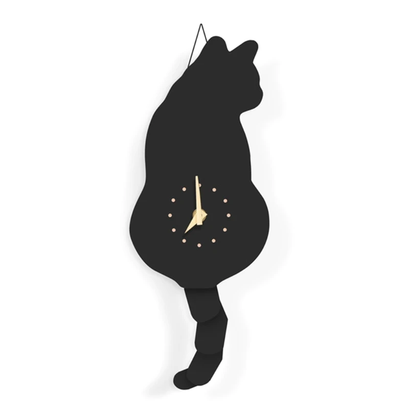 Creative Wall Clock Naughty Cat Wag Tail Clocks Quiet Swinging Clock for Home Bedroom Living Room Decoration Clock