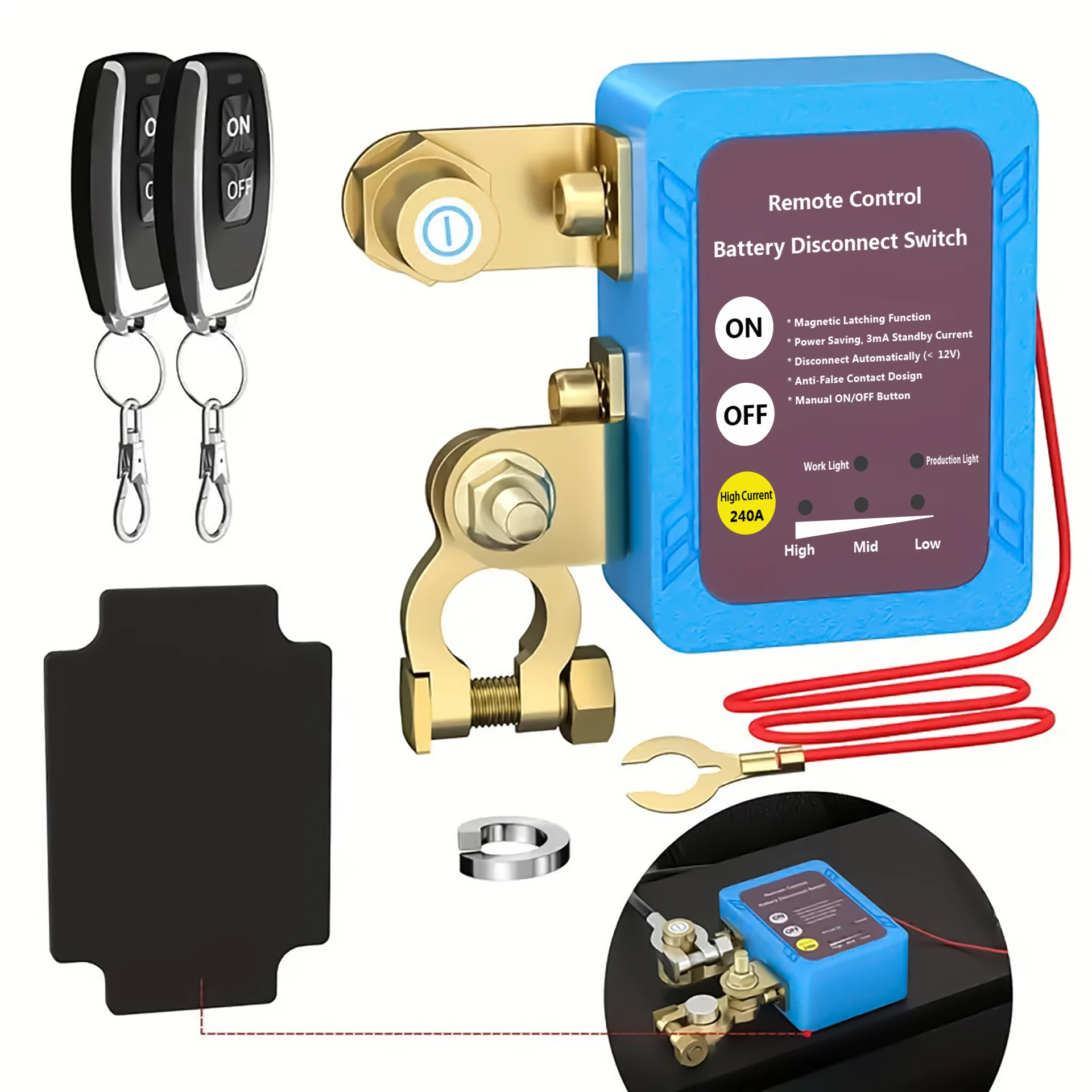 Дистанционный отключатель аккумулятора 12 В 240 А, аварийный выключатель, автоматический выключатель питания, переключатель дистанционного управления для Auto Earu