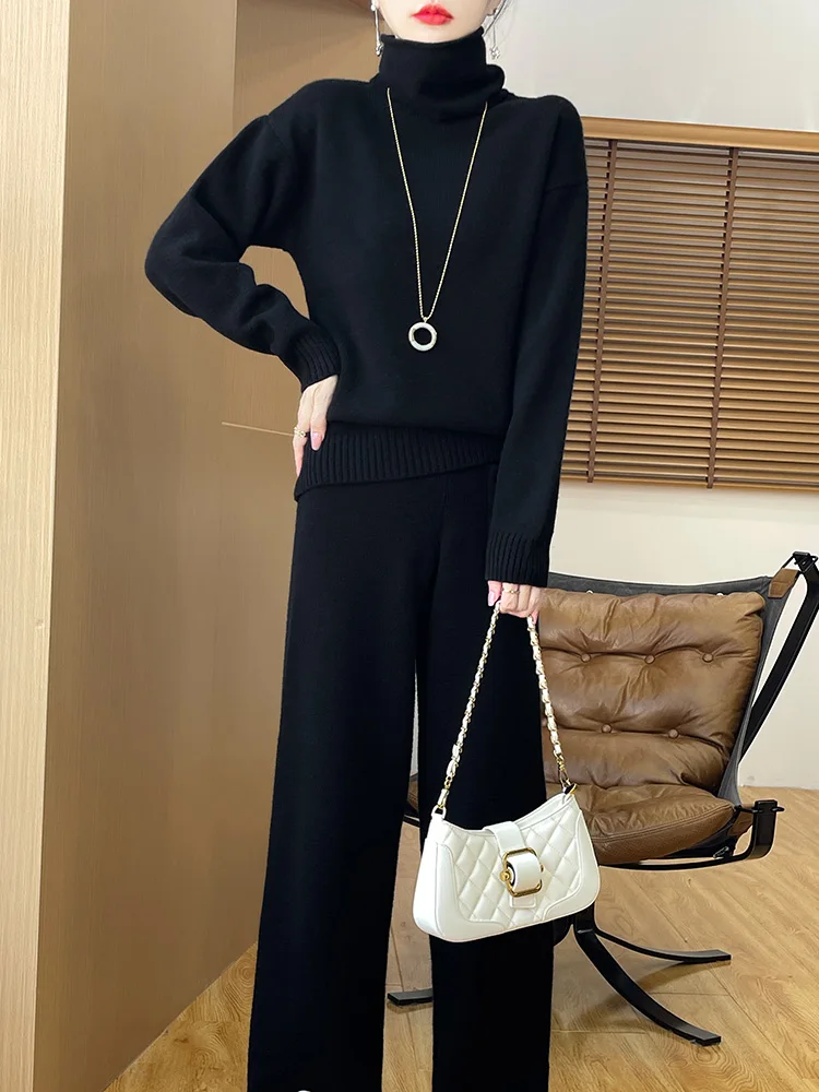 Женский костюм на осень-зиму водолазка из 100% мериносовой шерсти пуловер свитер