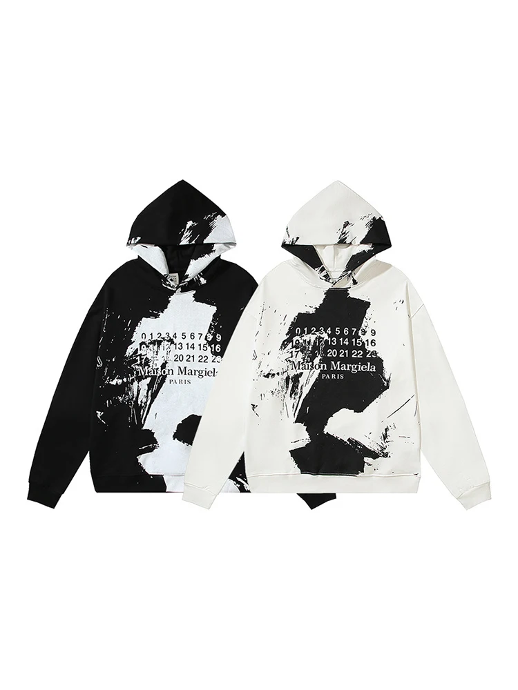 

Maison Margiela High Quality MM6 Cotton Graffiti Ink Splash Design Printed Men's and Women's Fashion Hooded Sweatshirt