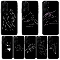 minimalist line sexy couple phone case for huawei p50 p40 p30 p20 10 9 8 lite e pro plus black etui coque painting hoesjes comic