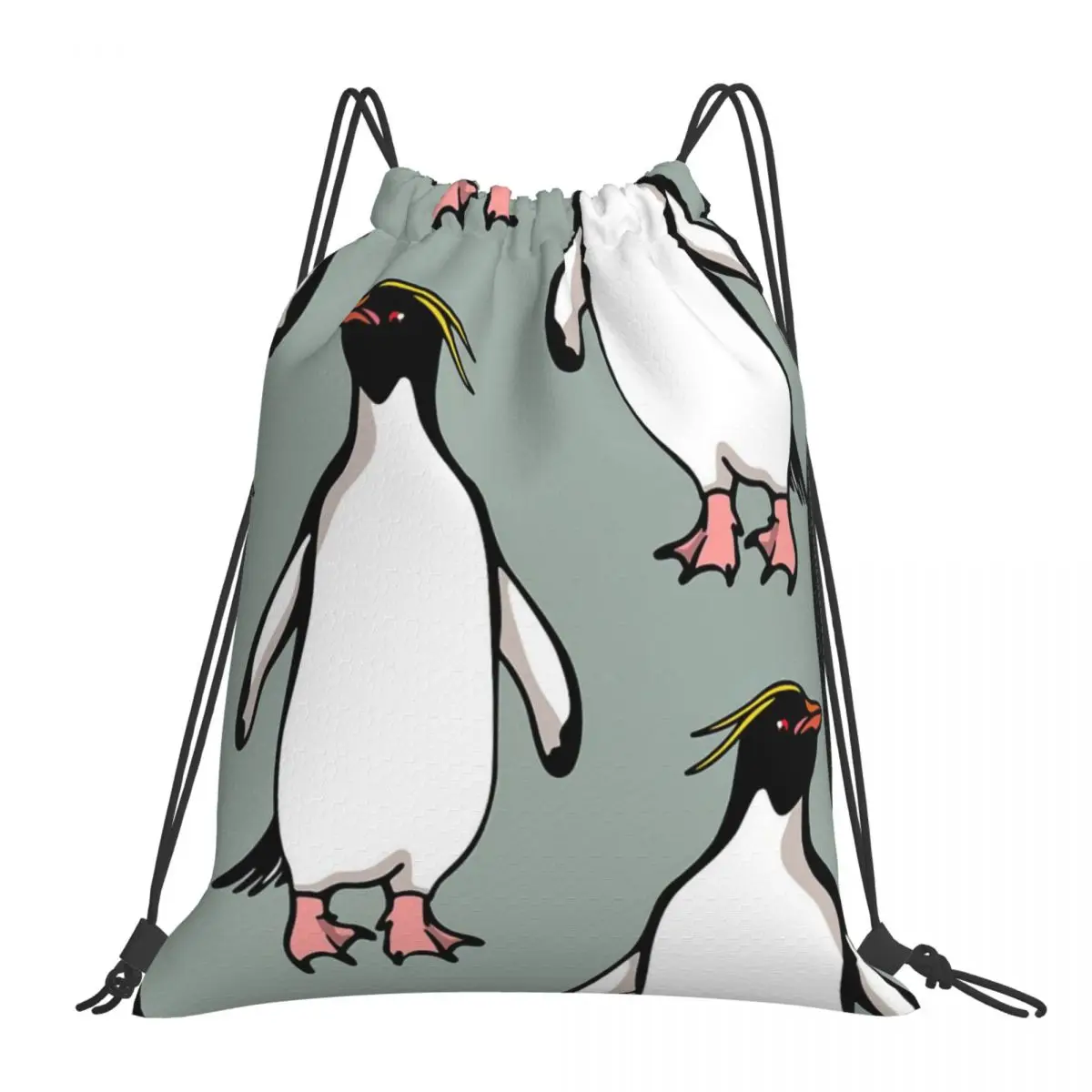 

King Penguin Pattern Backpacks Casual Portable Drawstring Bags Drawstring Bundle Pocket Sports Bag Book Bags For Travel Students