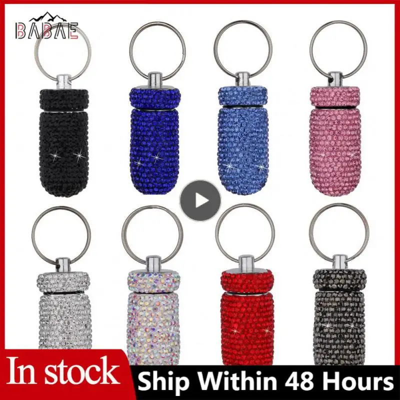 

1~10PCS Sturdy Aluminium Pill Case Full Rhinestone Portable Key Chain Waterproof Outdoor Pocket Pill Box Medicine Storage Boxes