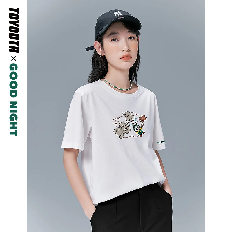 Женская футболка с коротким рукавом и круглым вырезом из чистого хлопка - купить