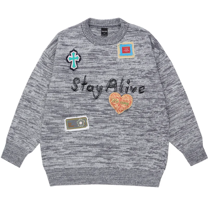 

Свитер мужской с круглым вырезом, креативный с вышивкой в виде букв и сердца, пуловер свободного покроя, Повседневная модная одежда, осень-з...