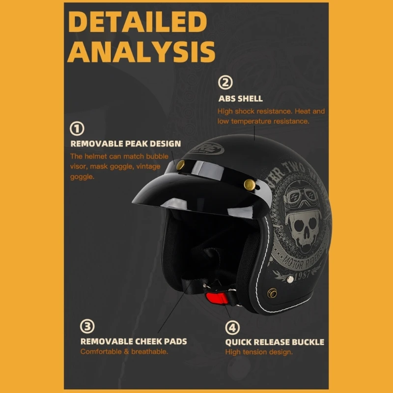 

Upgrade Motorcycle Open Face Helmet Motorbike Moped Jet Bobber Pilot Crash Chopper 3/4 Half Helmet for Adult Men Women