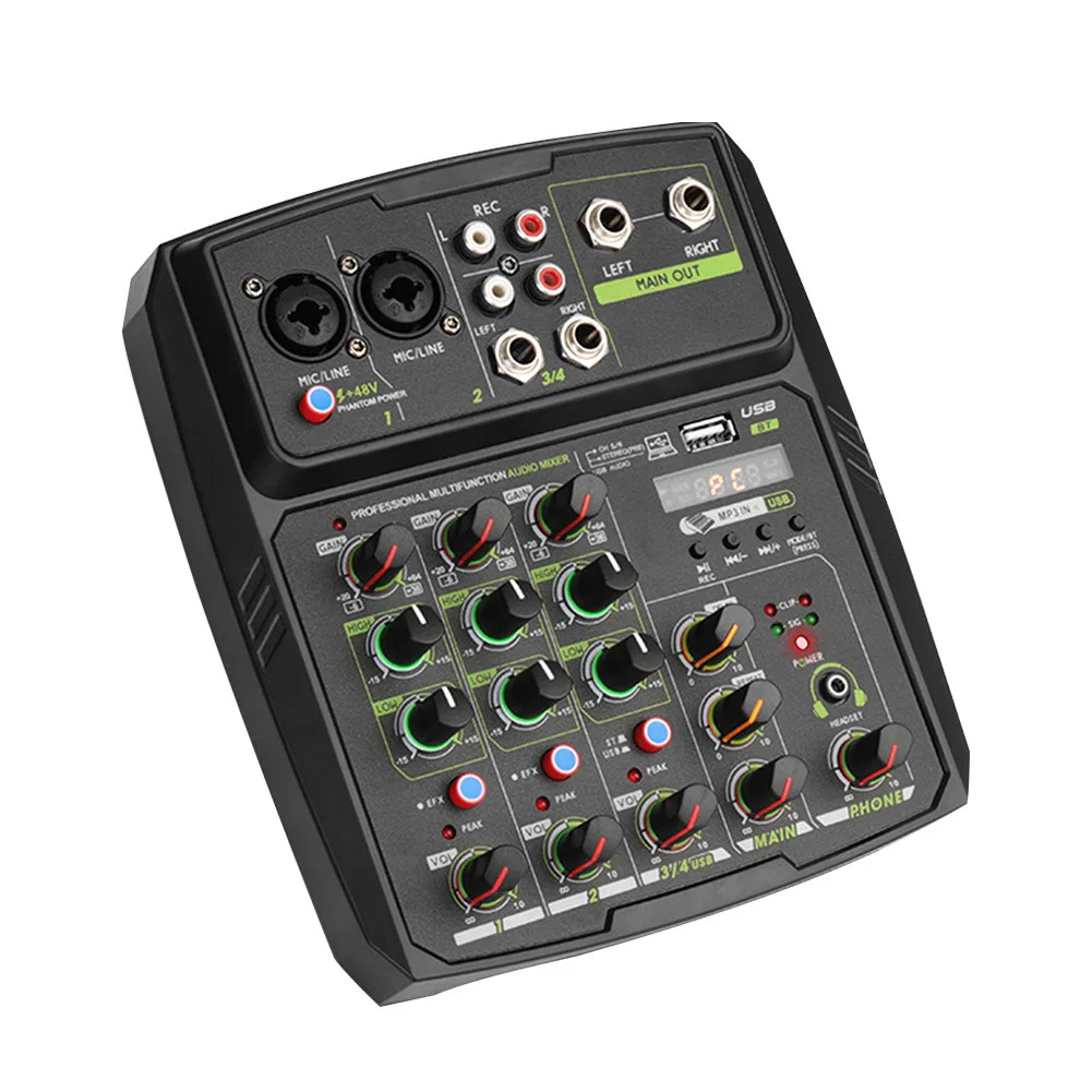 

4 Channels Stereo Computer Multifunction Audio Mixer Studio Equipment Mixing Console USB Professional Music Recording Party Mini
