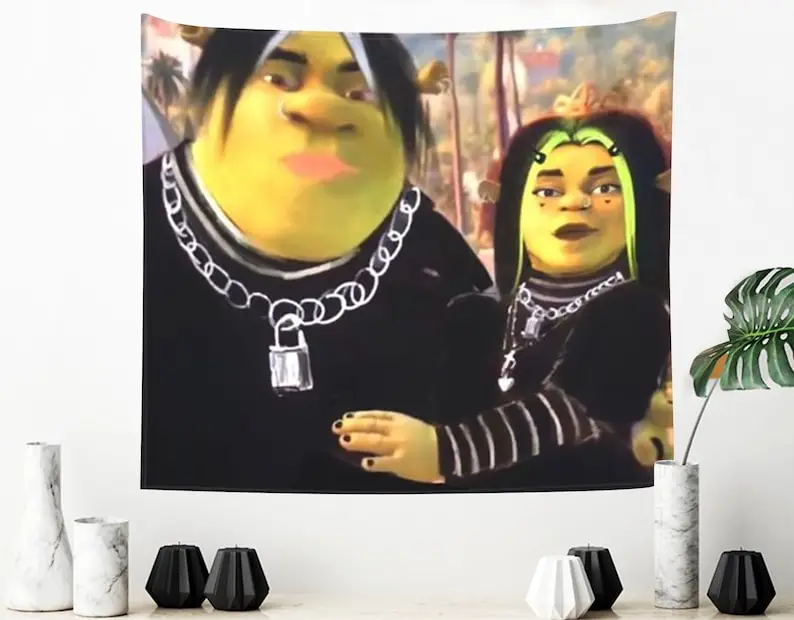 

Funny Tapestries Shrek Meme Tapestry Eboy Shrek&Egirl Fiona Tapestry for Bedroom Wall Hanging for College Dorm Art Poster