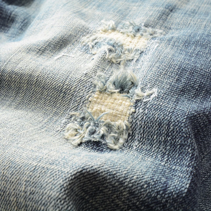 Fashion Vintage Men Jeans Retro Blue Stretch Elastic Slim Fit Ripped Jeans Men Patched Embroidery Designer Denim Pants Hombre