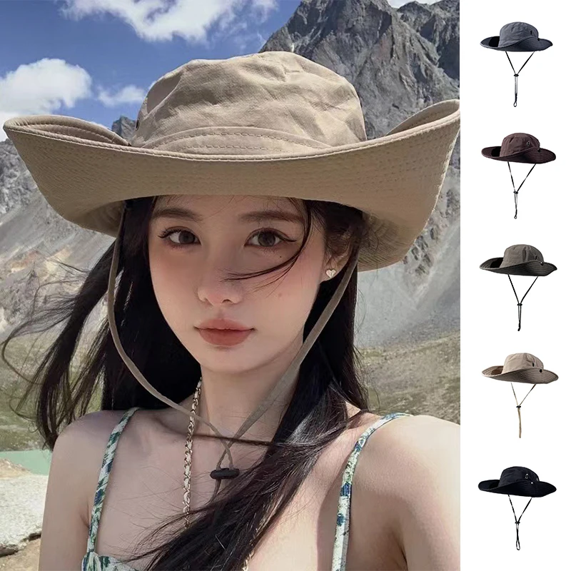 

Cowboy Men's Women Boonie Sun Hat Wide Brim Adjustable Hiking Safari Hat Camping Sun Cap UV Protection Outdoor Unisex Bucket Hat