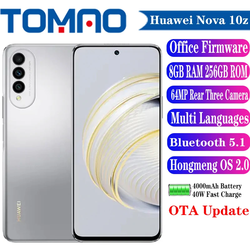 Original Official New Huawei Nova 10z Smartphone HarmonyOS 2.0 64MP Rear Three Camera 6.6" 4000mAh 40W 8GB RAM 128GB 256GB ROM