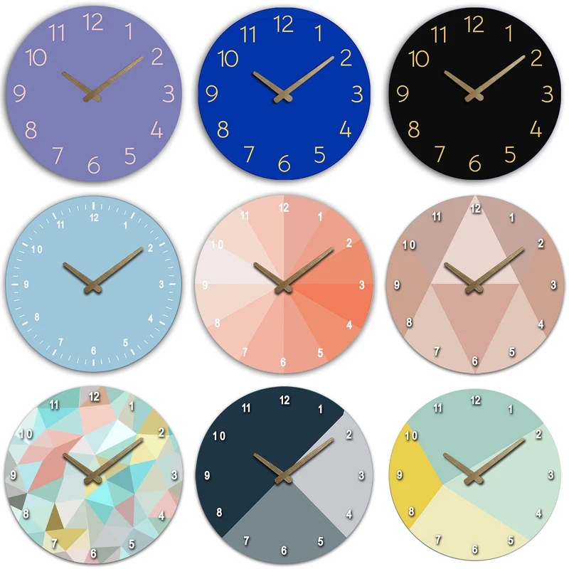 

F3KA Wood Colorful Wall Clock Wall Silent Time Clock Non Ticking Hanging Clocks for Home Living Room Kitchen Bedroom Decor