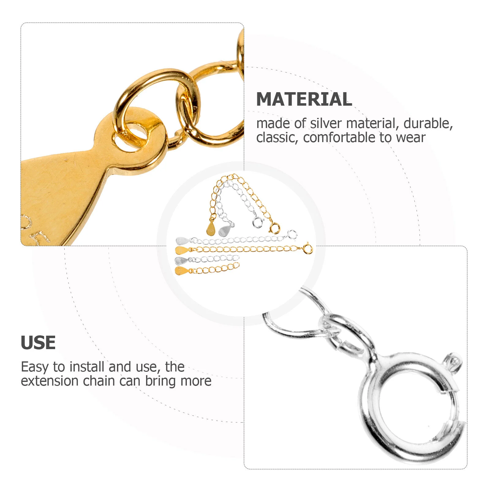 Necklace Chain Sterling Silver Extender Anklet Extenders DIY Chains Extensions Necklaces Tail Trendy