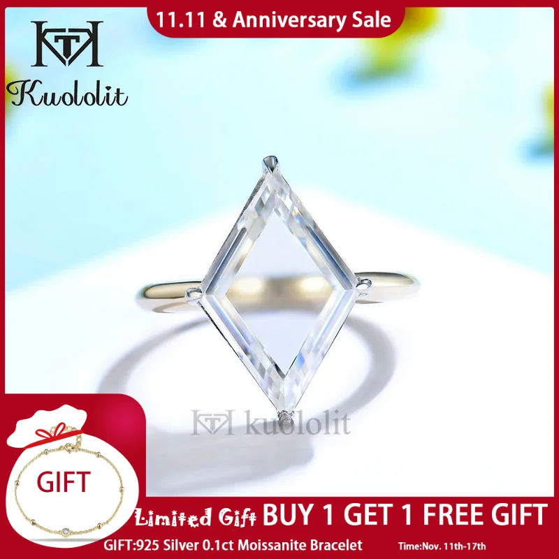 

Kuololit 5CT Lozenge Portrait Moissanite 18K 14K Yellow White Gold Ring for Women Two Tone Luxury Ring for Engagement Wedding