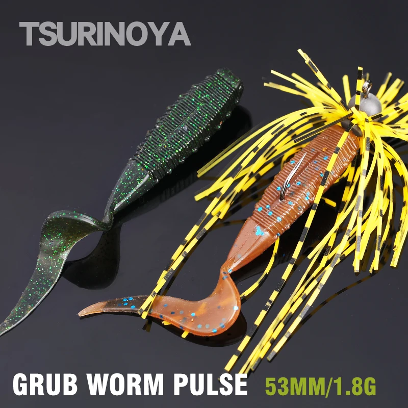 

TSURINOYA 14pcs PULSE 53mm 1.8g Worm Soft Bait Long Curl Tail Grub Predator Fishing Lure Pike Bass Wobbler Perch Lure Swimbait