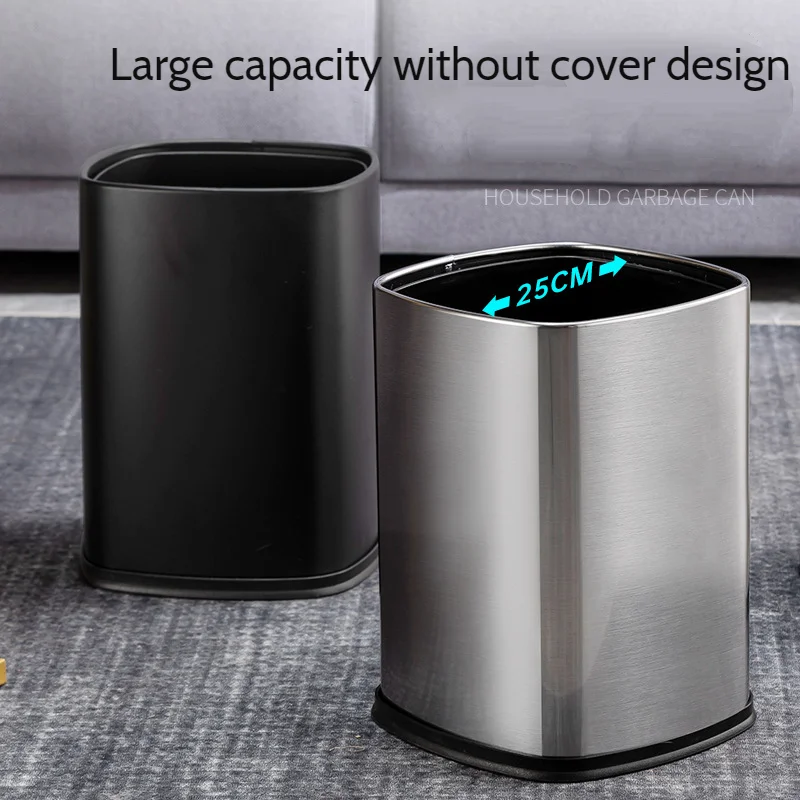 

New Large Capacity Double-Layer Direct Drop Bucket Household Kitchen Stainless Steel Circle Liddless Trash Can
