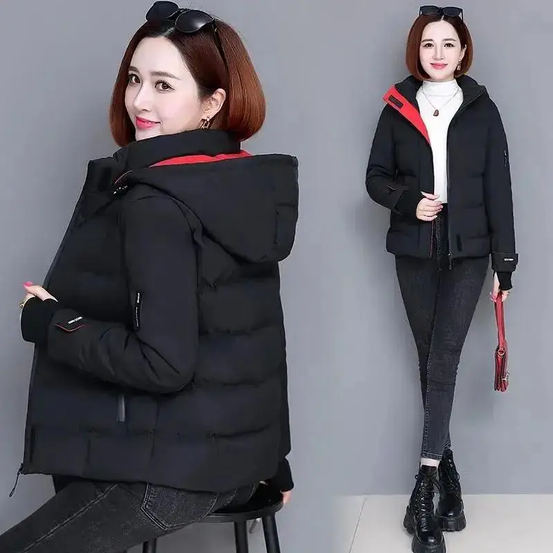 Hooded Down Cotton Jacket Autumn Winter 2021 New Women Short Padded Jackets Plus Thick Zipper Overcoat Outwear Oversized Parka