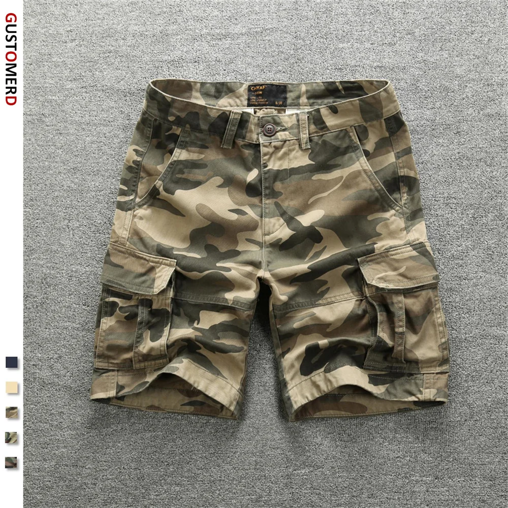 

GustOmerD Men's Camouflage Shorts Multi-pocket Cotton Straight Cargo Shorts Men Outdoor Military Sports Shorts Summer 2022