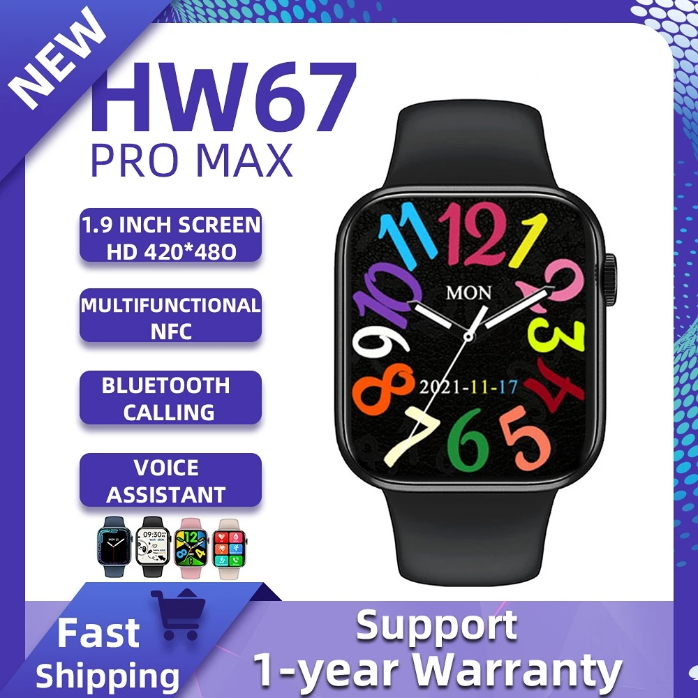 

New HW67 Pro MAX Smart Watch Men Women Series 7 NFC Full HD 1.9 Inch Screen Bluetooth Call Pk W27 For Xiaomi Huawei Smart Phone