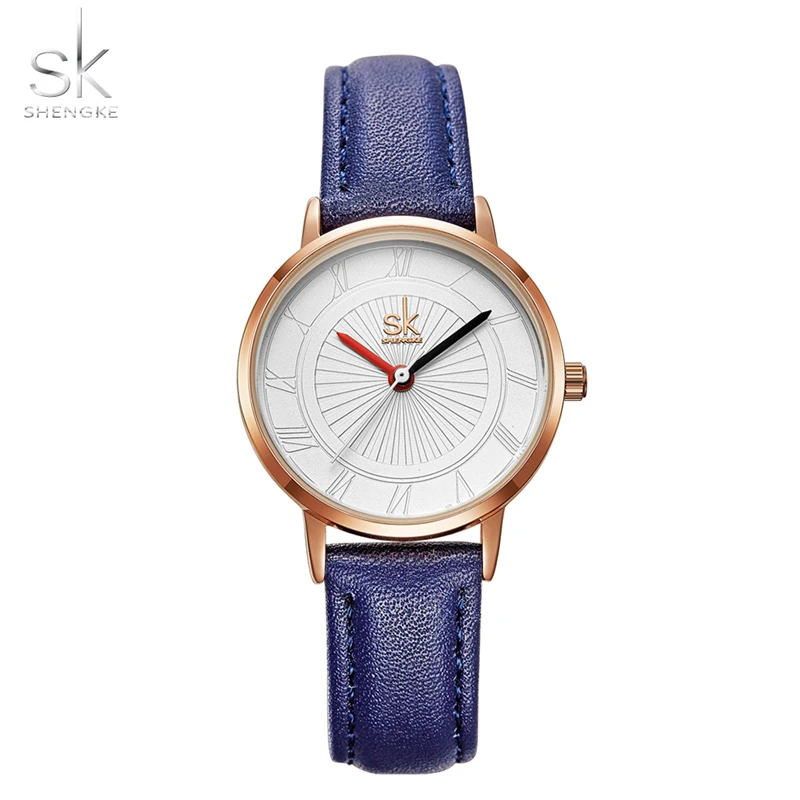 SHENGKE Top Brand Women Watches Fashion Blue Leather Strap Woman's Quartz Wristwatches Elengent Ladies Clock Relogio Feminino enlarge