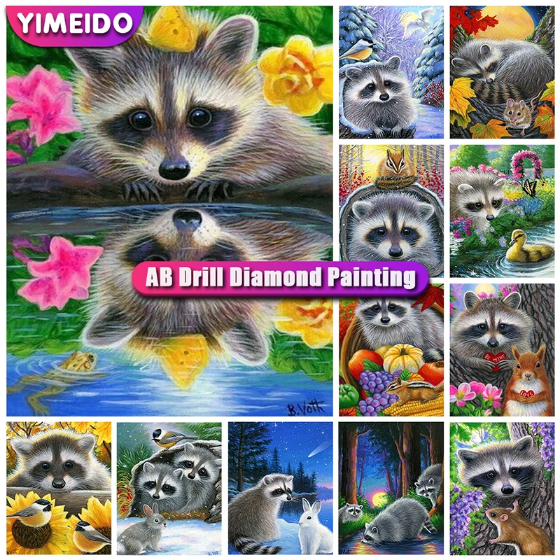 YIMEID Ab Diamond Painting Animals Civet Cross Stitch Kit 5d Diy Diamond Embroidery Cartoon Mosaic Art Picture of Rhinestones