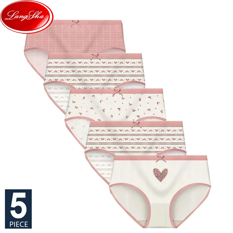 

5Pcs/Set Pure Cotton Women Panties Breathable Underwear Fashion Print Seamless Cute Bow Young Girls Briefs Sexy Female Lingerie