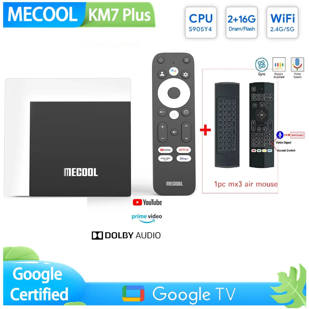 

Mecool KM7 Plus ATV Smart TV Box Android 11 Google Certified 2GB 16GB Amlogic S905Y4 support 2.4G/5G Wifi BT5.0 Set Top Box 4K