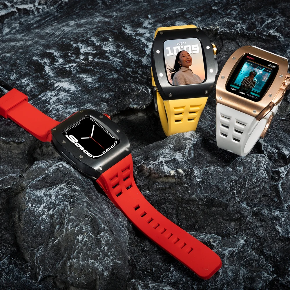 

Luxury Carbon+Matel Case for Apple Watch 44mm 45mm Series7 6 Stainless Steel For Iwatch 5 4 SE 3 41MM 40MM Diy Modification Kit