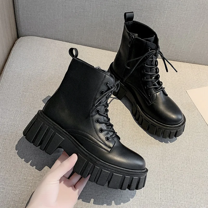 Europe 2022 New Mid-heel Boots Women's Comfortable Fashion Ankle Woman Platform Boots Lace-up Short Boots Shoes Ladies Classics