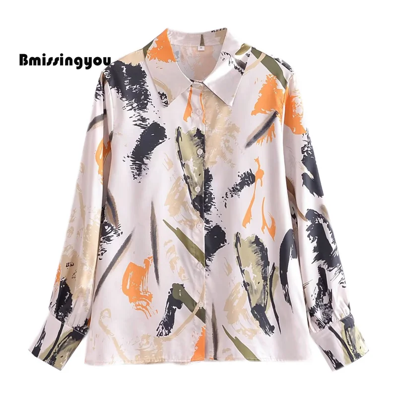 Bmissingyou Fashion Tie Dye Women Shirts Long Sleeve Silk Shirts Loose Fits Single Breasted Lapel Ladies Tops 2022 Autumn