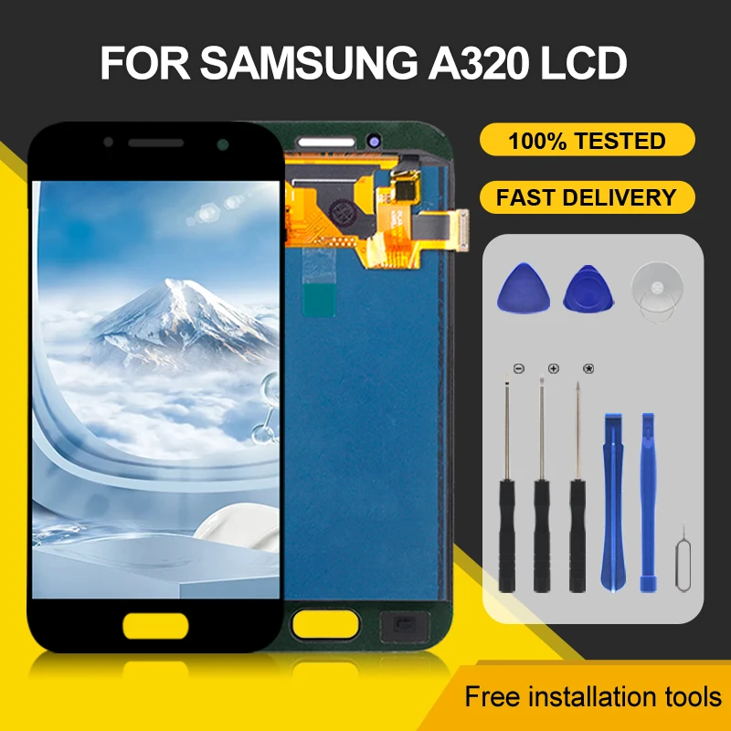 ЖК-дисплей 4,7 дюйма для Samsung Galaxy A320 A3 2017, сенсорная панель, дигитайзер в сборе, экран A320F, бесплатная доставка с инструментами, 1 шт.