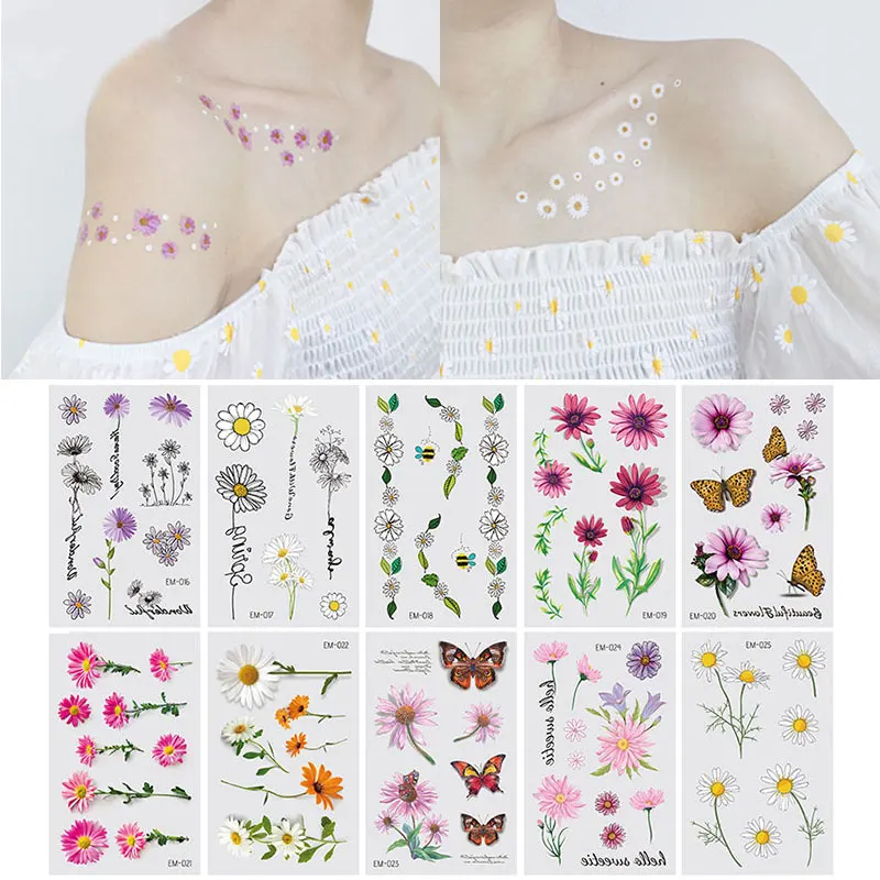 

Small Daisy Flower Arm Leg Body Art Waterproof Tattoo Stickers Fashion Color Small Fresh Waterproof Lasting Temporary Tattoo