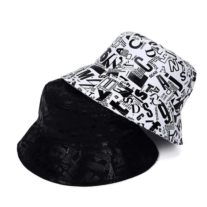 

Graffiti Alphabet Printing Hip Hop Big Brim Bucket Hat Spring Summer Student Men Women Outdoor Sunscreen Fisherman Caps F221