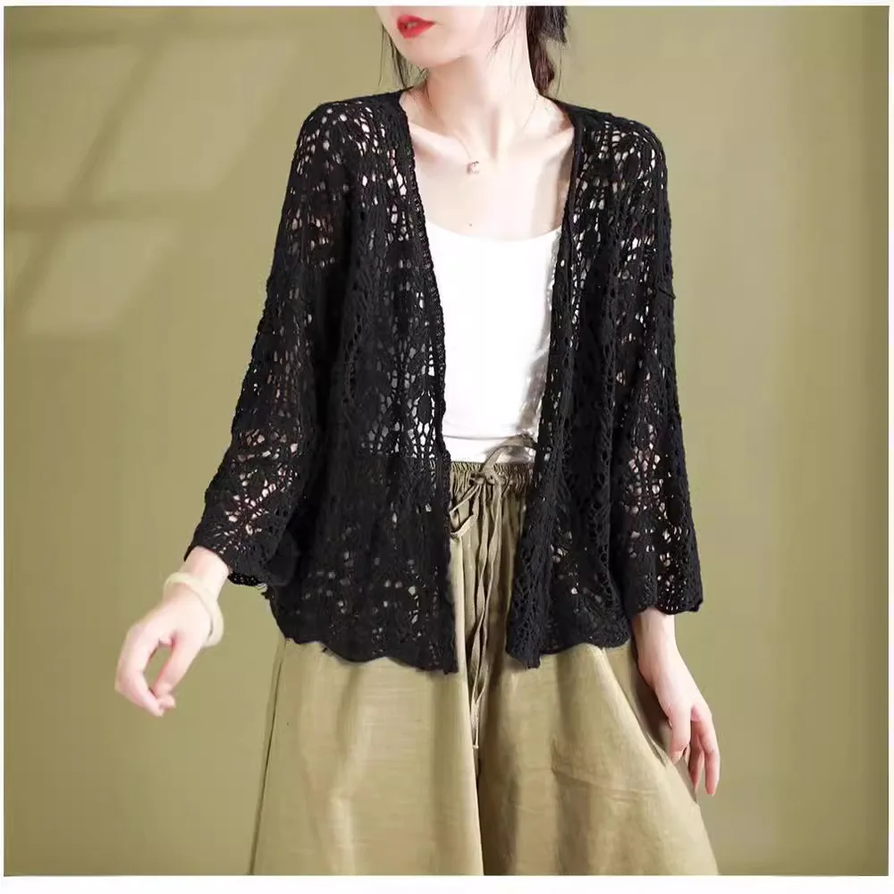 Женский вязаный кардиган в стиле ретро хлопковая Ажурная шаль литературном и