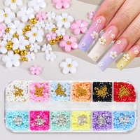 one box 3d acrylic flower nail art decorat mix steel ball jewelry glitter rhinestone nail charms new mermaid beads manicure tips